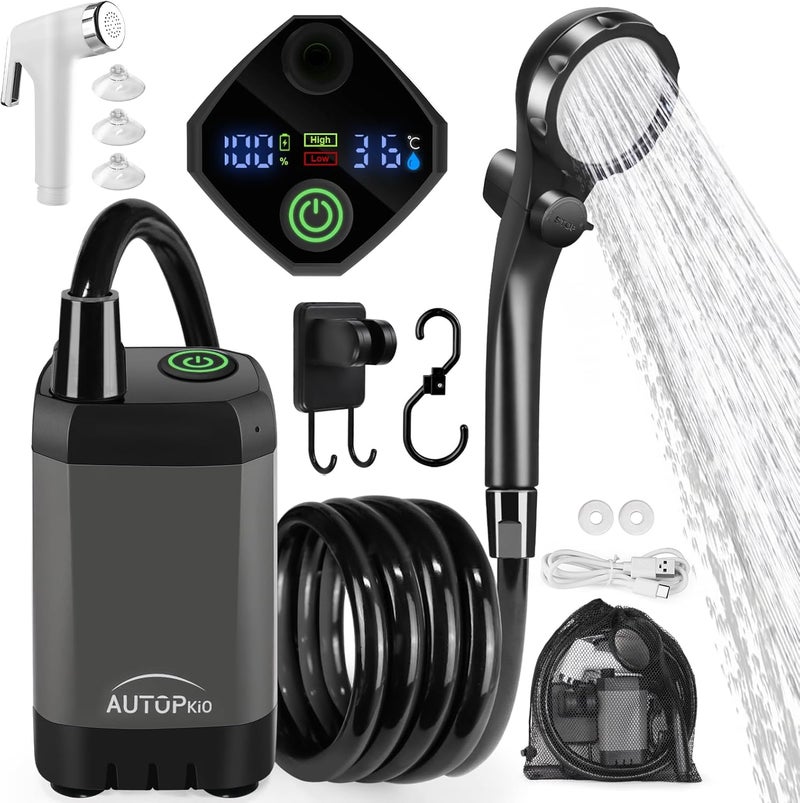 AUTOPkio Portable Camping Shower, 6000mAh Rechargeable Camp Shower Pump with USB Cable & Electric Outdoor Shower Head Sprayer for Camping, Hiking, Pet Bathing, Washing - Image 1